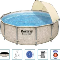 Bestway Power Steel Zwembadset met luifel 396x107 cm