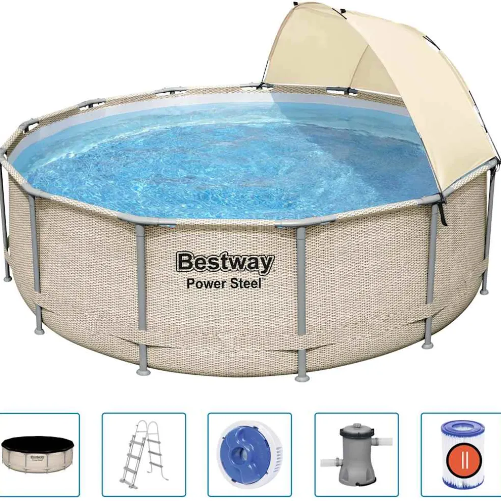 Bestway Power Steel Zwembadset met luifel 396x107 cm