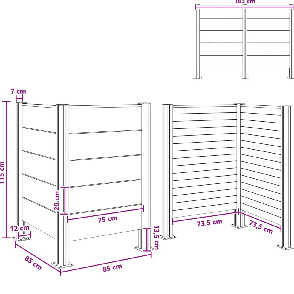 vidaXL Afvalbak Schutting Bruin 85 x 85 x 115 cm Aluminium en WPC