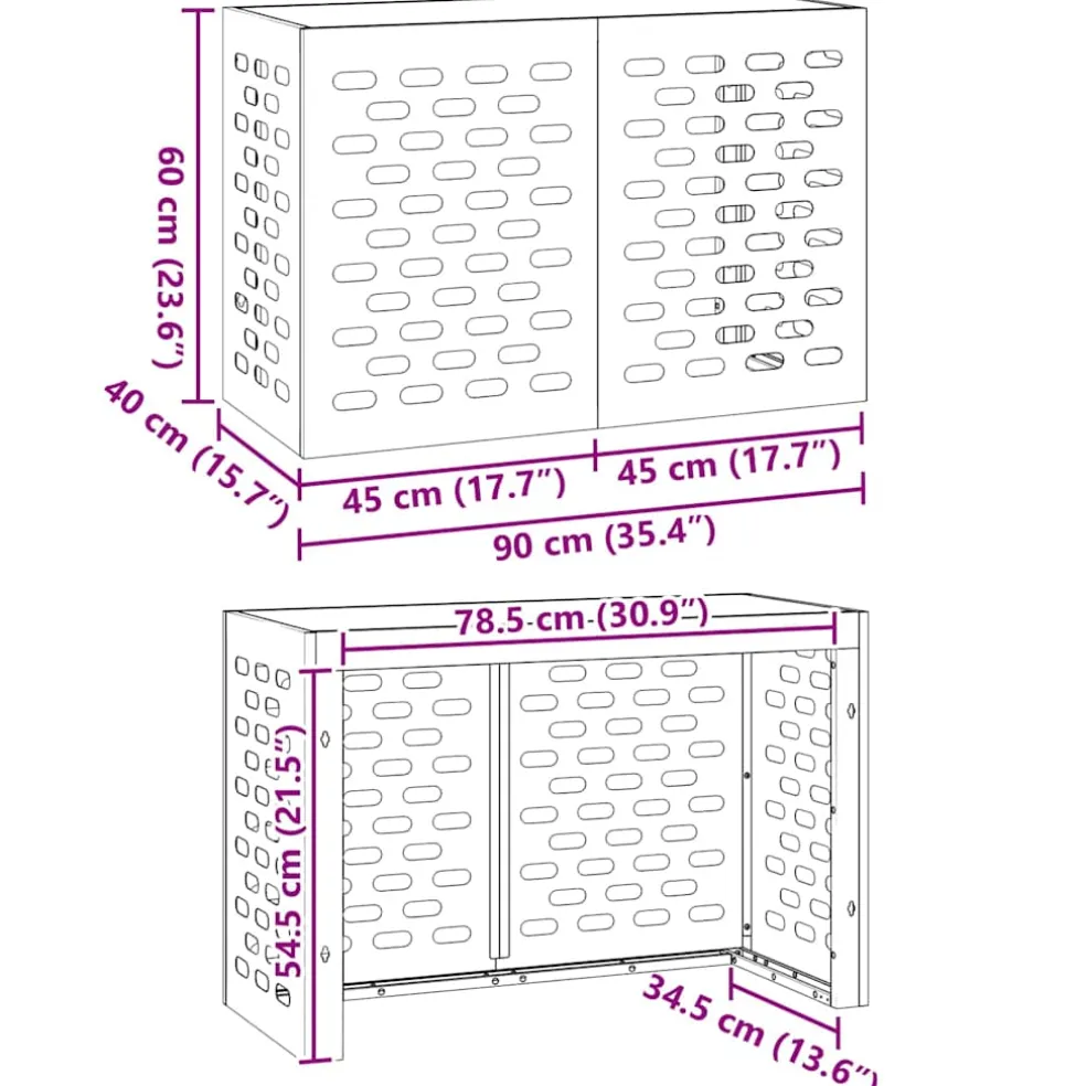 vidaXL Airconditioner hoes Zwart 90 x 40 x 60 cm Staal
