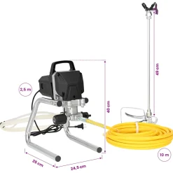 vidaXL Airless Verfspuit 10 m spuitslang 220V 2L/min 227 bar Zwart