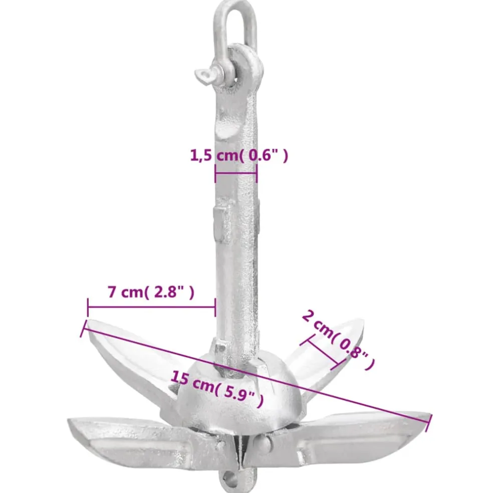 vidaXL Anker inklapbaar 12 kg thermisch verzinkt gietijzer zilver