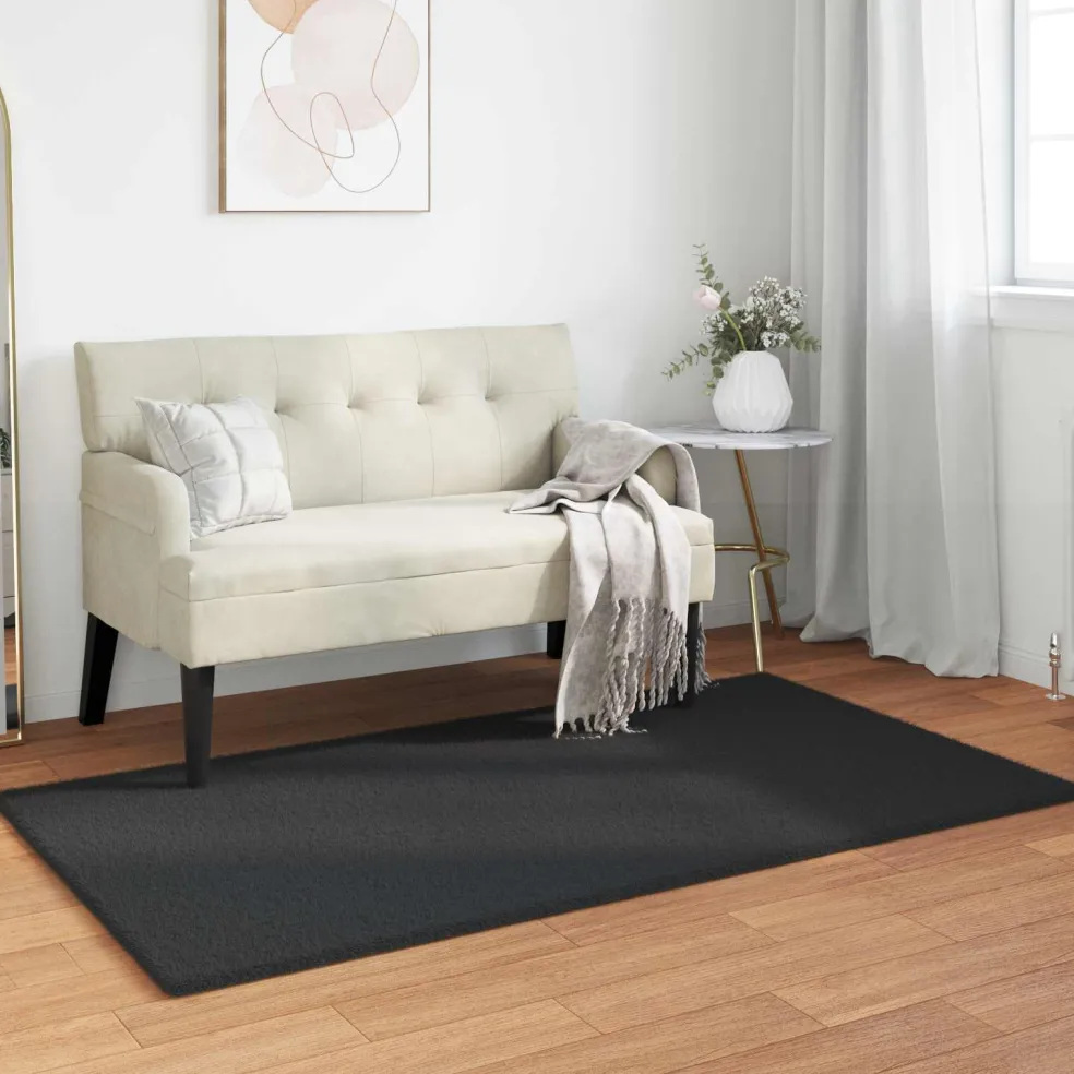 vidaXL Antislip vloerkleed van imitatie konijnenbont OLITE Zwart