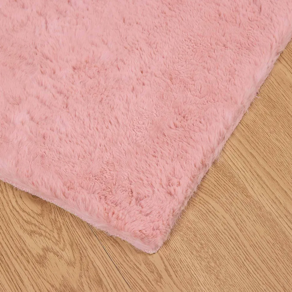 vidaXL Antislip vloerkleed van imitatie konijnenbont OLITE Roze