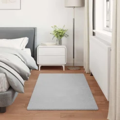 vidaXL Antislip vloerkleed van imitatie konijnenbont OLITE Grijs