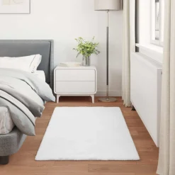 vidaXL Antislip vloerkleed van imitatie konijnenbont OLITE Wit