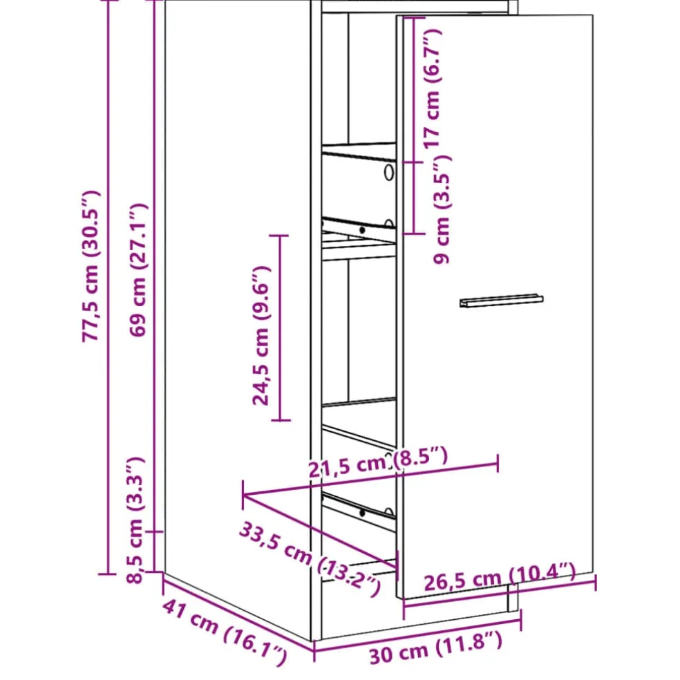 vidaXL Apothekerskast 30x41x77,5 cm bewerkt hout grijs sonoma eiken