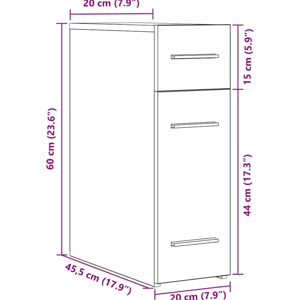 vidaXL Apothekerskast 20 x 45,5 x 60 cm Bewerkt hout Zwart Eiken