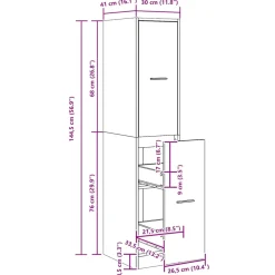 vidaXL Apothekerskast Zwart Eiken 30x41x144,5 cm Bewerkt Hout