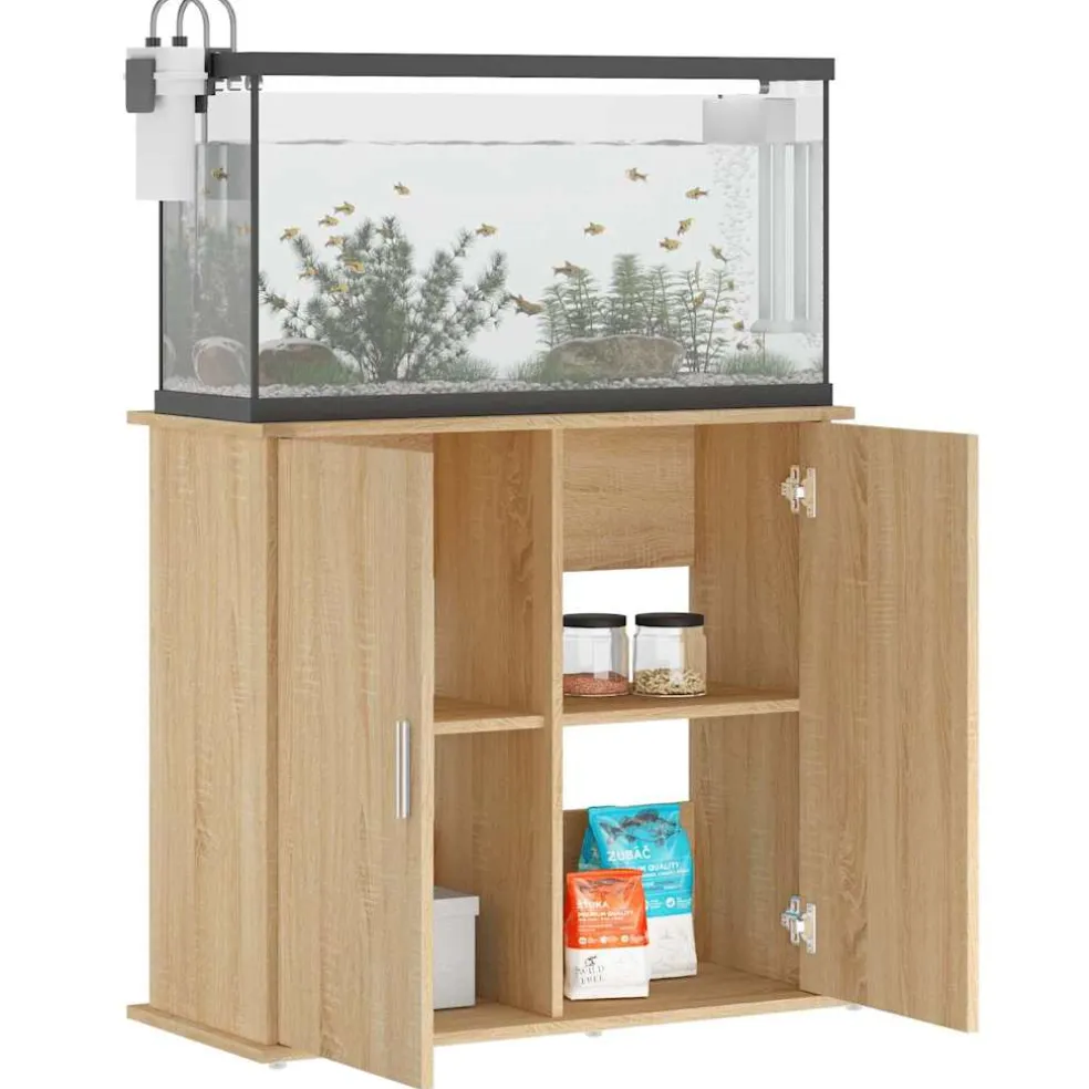 vidaXL Aquariumstandaard Sonoma Eiken 81x36x73 cm Bewerkt Hout