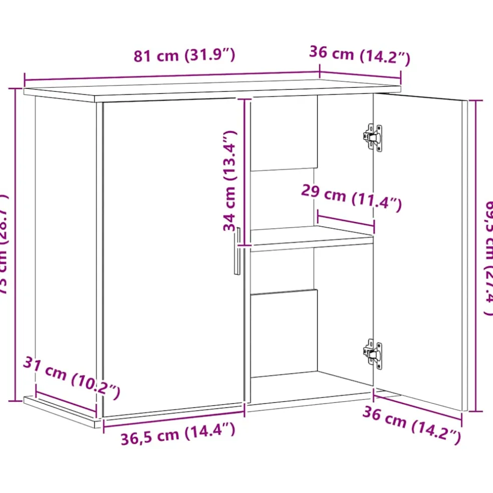 vidaXL Aquariumstandaard 81x36x73 cm bewerkt hout grijs sonoma eiken