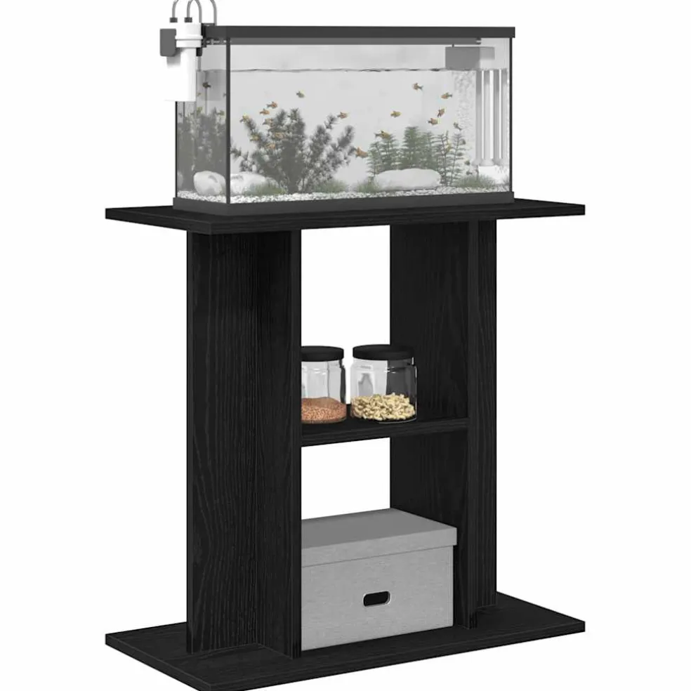 vidaXL Aquariumstandaard Zwart Eiken 60x30x60 cm Bewerkt Hout