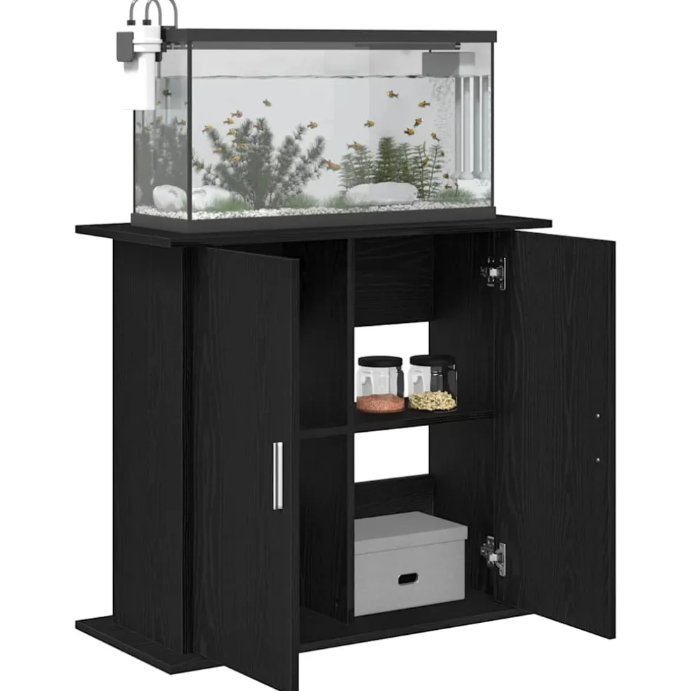vidaXL Aquariumstandaard Zwart Eiken 81x36x73 cm Bewerkt Hout