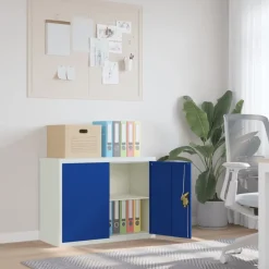 vidaXL Archiefkast 90x40x70 cm staal lichtgrijs en blauw