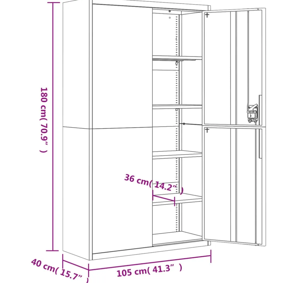 vidaXL Archiefkast 105x40x180 cm staal antracietkleurig