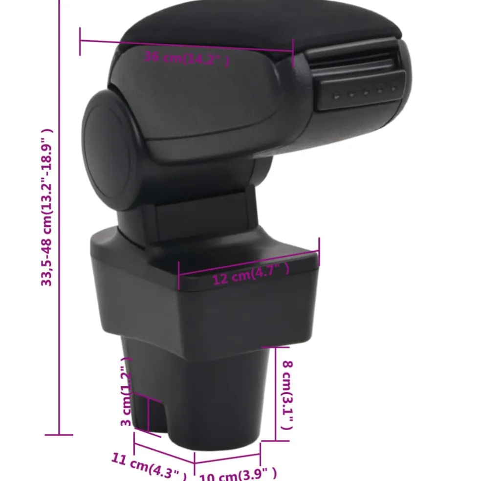 vidaXL Autoarmsteun 12x36x(33,5-48) cm ABS zwart