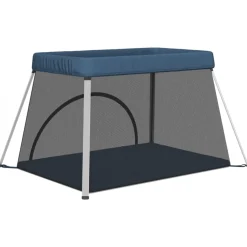 vidaXL Babybox met matras linnen marineblauw