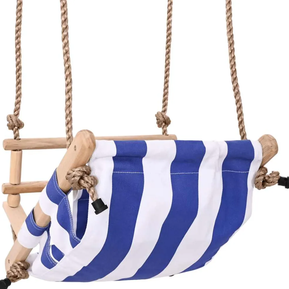 vidaXL Babyschommel met veiligheidsgordel katoen hout blauw