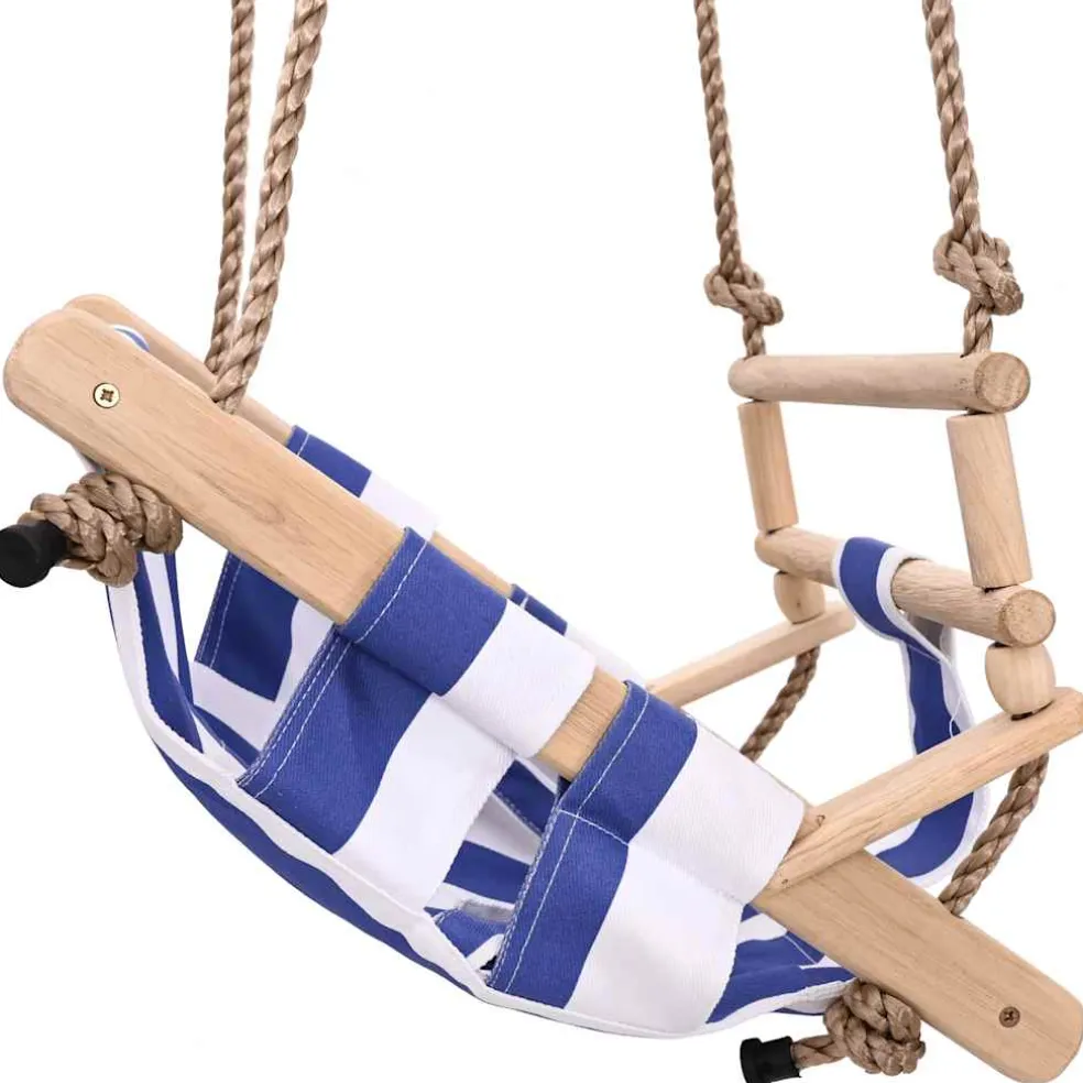 vidaXL Babyschommel met veiligheidsgordel katoen hout blauw