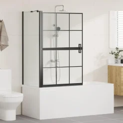 vidaXL Bad Douchescreen Zwart en transparant 80 x 68 x 128 cm