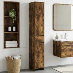 vidaXL Badkamerkast Gerookt eiken 30 x 33 x 190 cm Bewerkt hout