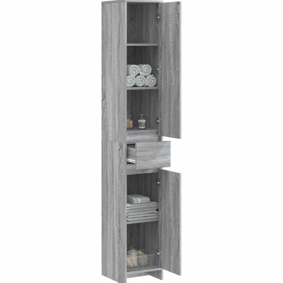 vidaXL Badkamerkast Grijs Sonoma 30 x 33 x 190 cm Bewerkt hout