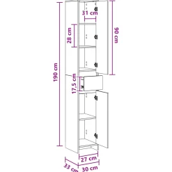 vidaXL Badkamerkast Grijs Sonoma 30 x 33 x 190 cm Bewerkt hout