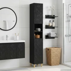 vidaXL Badkamerkast met Open Plank DELFT Zwart 30 x 31 x 190 cm