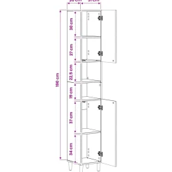 vidaXL Badkamerkast met Open Plank DELFT Zwart 30 x 31 x 190 cm