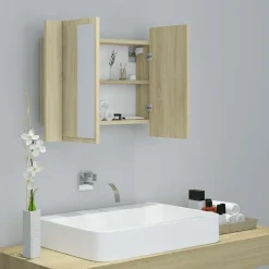 vidaXL Badkamerkast met spiegel LED 60x12x45 acryl sonoma eikenkleurig