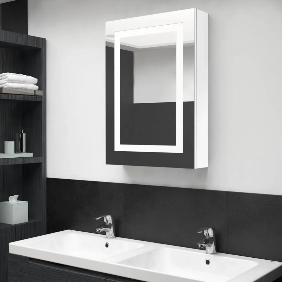 vidaXL Badkamerkast met spiegel en LED 50x13x70 cm glanzend wit