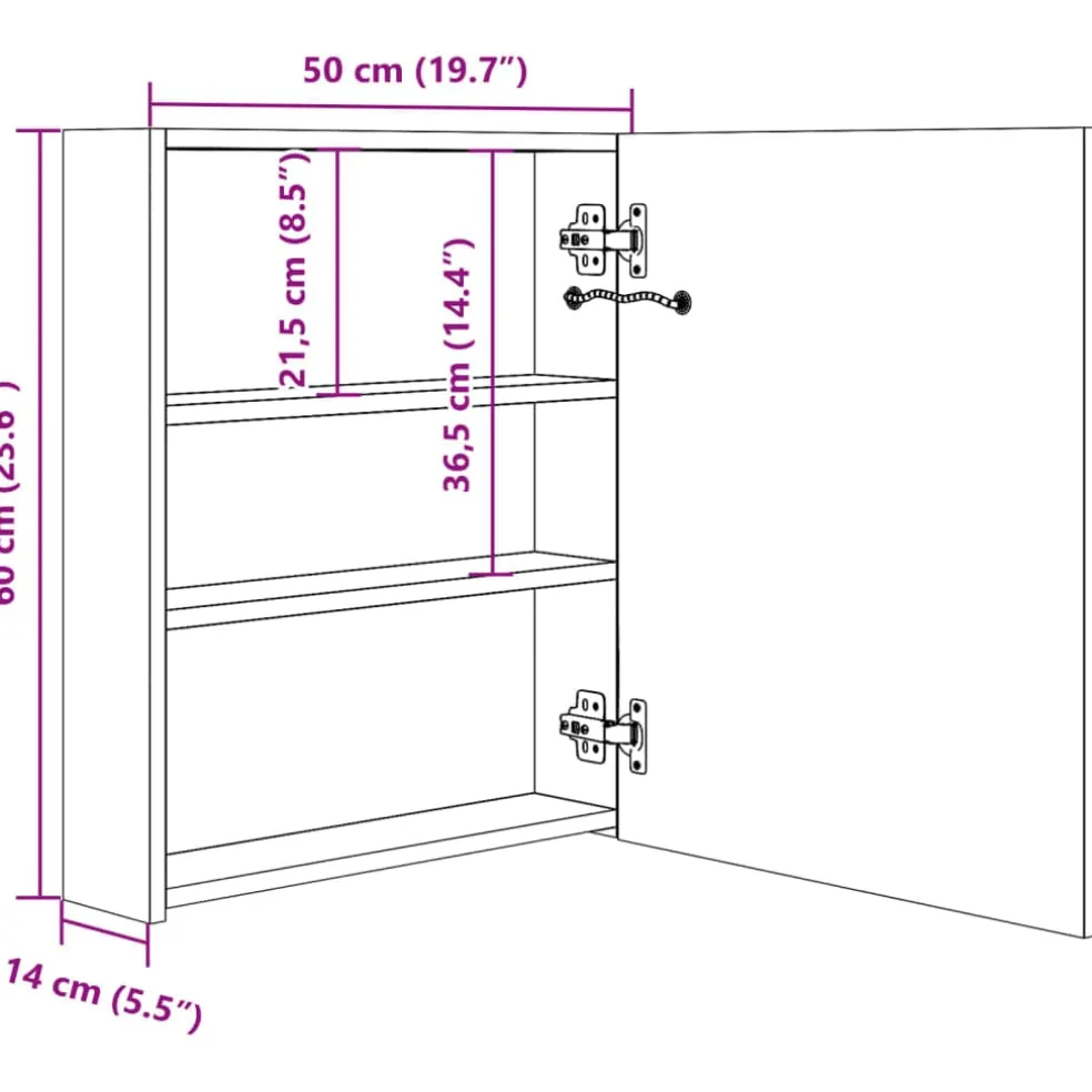 vidaXL Badkamerkast met spiegel en LED 50x14x60 cm eikenkleurig