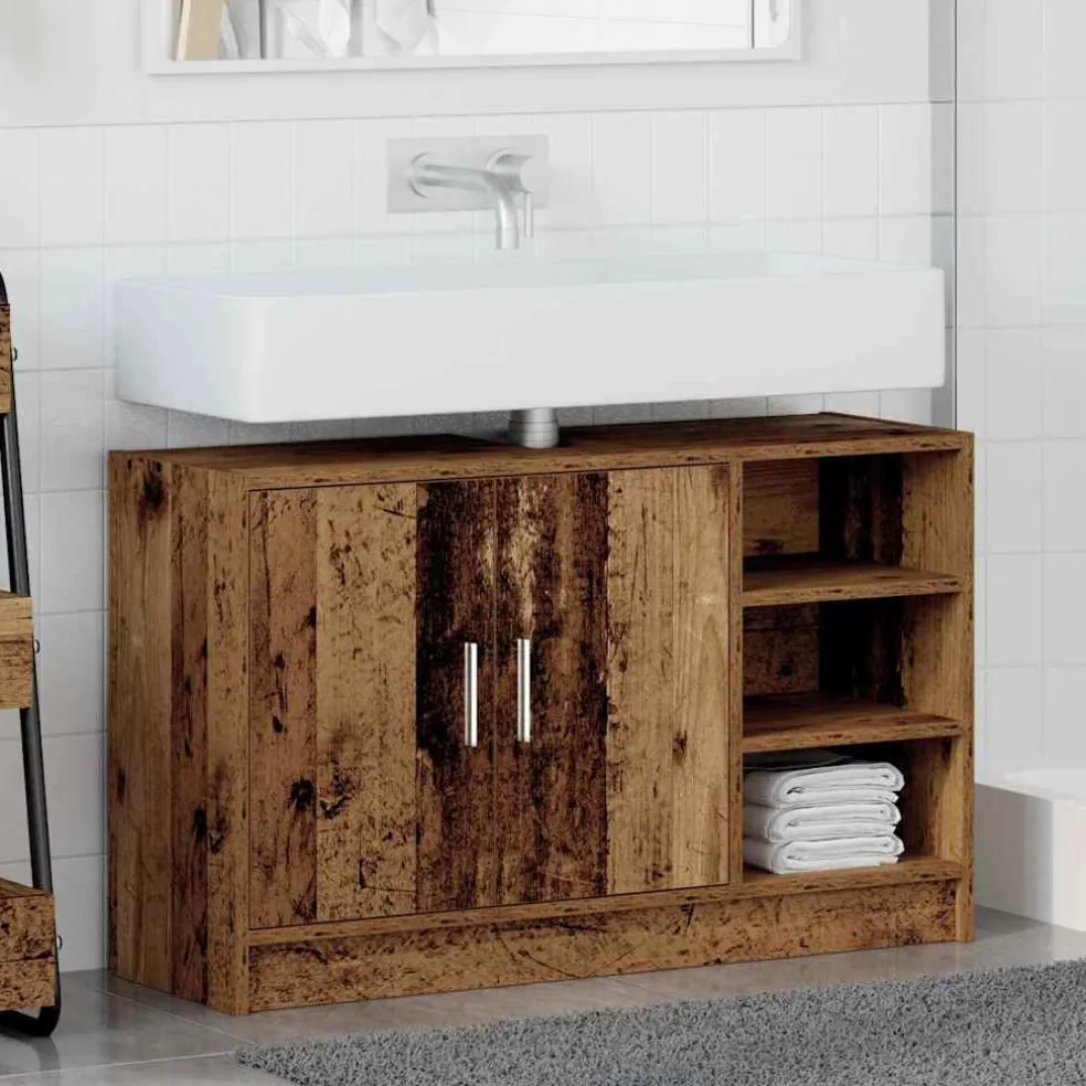 vidaXL Badkamerkast Oud Hout 90 x 29 x 55 cm Bewerkt hout