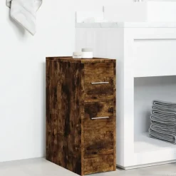 vidaXL Badkamerkast smal met wielen bewerkt hout gerookt eikenkleurig