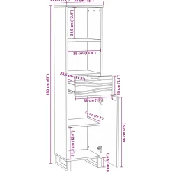 vidaXL Badkamerkast Wit 38 x 33 x 160 cm Bewerkt hout