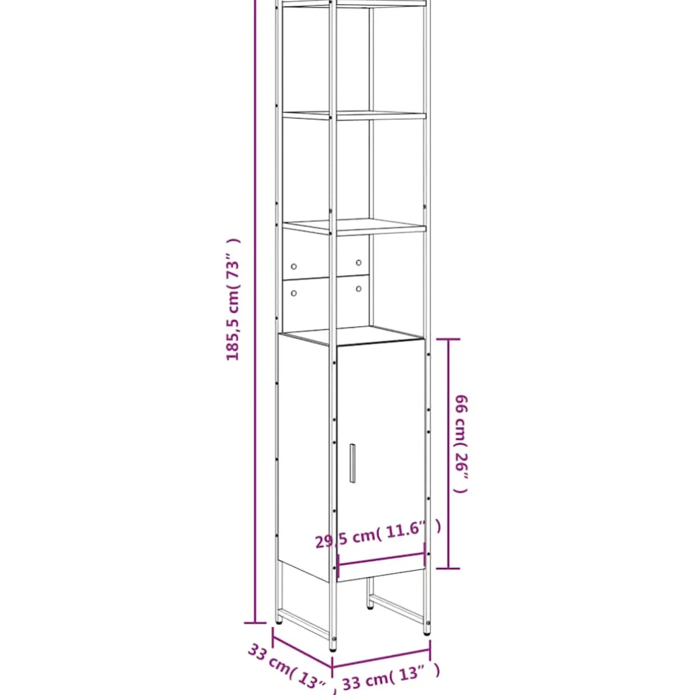 vidaXL Badkamerkast 33x33x185,5 cm bewerkt hout zwart