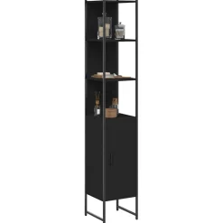 vidaXL Badkamerkast 33x33x185,5 cm bewerkt hout zwart