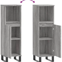 vidaXL Badkamerkast 30x30x100 cm bewerkt hout grijs sonoma eikenkleur