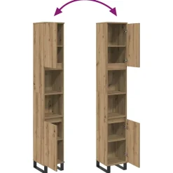 vidaXL Badkamerkast 30x30x190 cm bewerkt hout artisanaal eikenkleurig