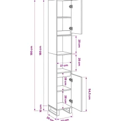 vidaXL Badkamerkast 30x30x190 cm bewerkt hout artisanaal eikenkleurig