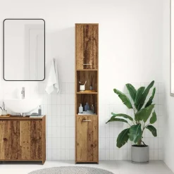 vidaXL Badkamerkast 30x30x183,5 cm bewerkt hout oud houtkleurig