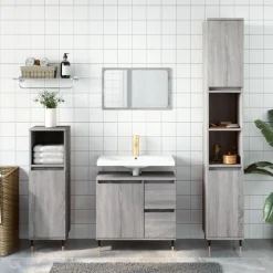 vidaXL Badkamerkast 30x30x190 cm bewerkt hout grijs sonoma eikenkleur