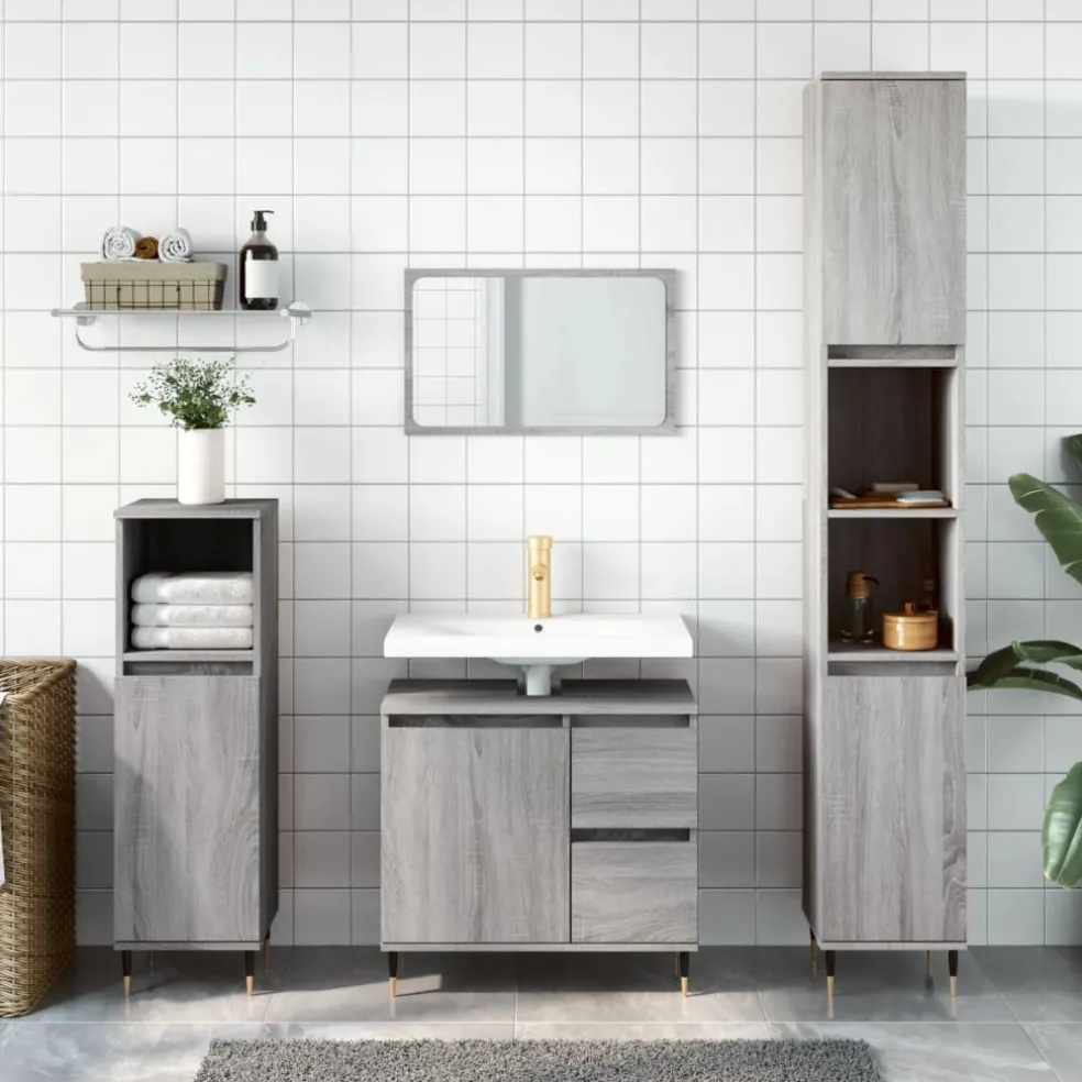 vidaXL Badkamerkast 30x30x190 cm bewerkt hout grijs sonoma eikenkleur