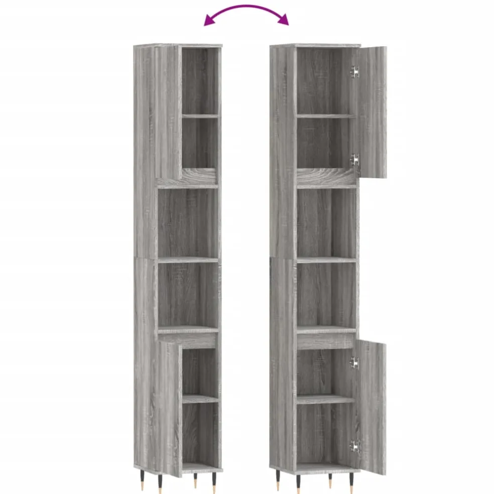 vidaXL Badkamerkast 30x30x190 cm bewerkt hout grijs sonoma eikenkleur