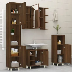 vidaXL Badkamerkast 30x30x95 cm bewerkt hout bruin eikenkleur