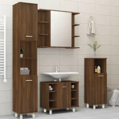 vidaXL Badkamerkast 30x30x95 cm bewerkt hout bruin eikenkleur