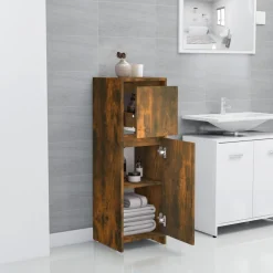 vidaXL Badkamerkast 30x30x95 cm bewerkt hout gerookt eikenkleurig