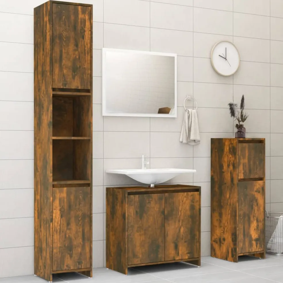 vidaXL Badkamerkast 30x30x95 cm bewerkt hout gerookt eikenkleurig