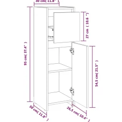 vidaXL Badkamerkast 30x30x95 cm bewerkt hout gerookt eikenkleurig