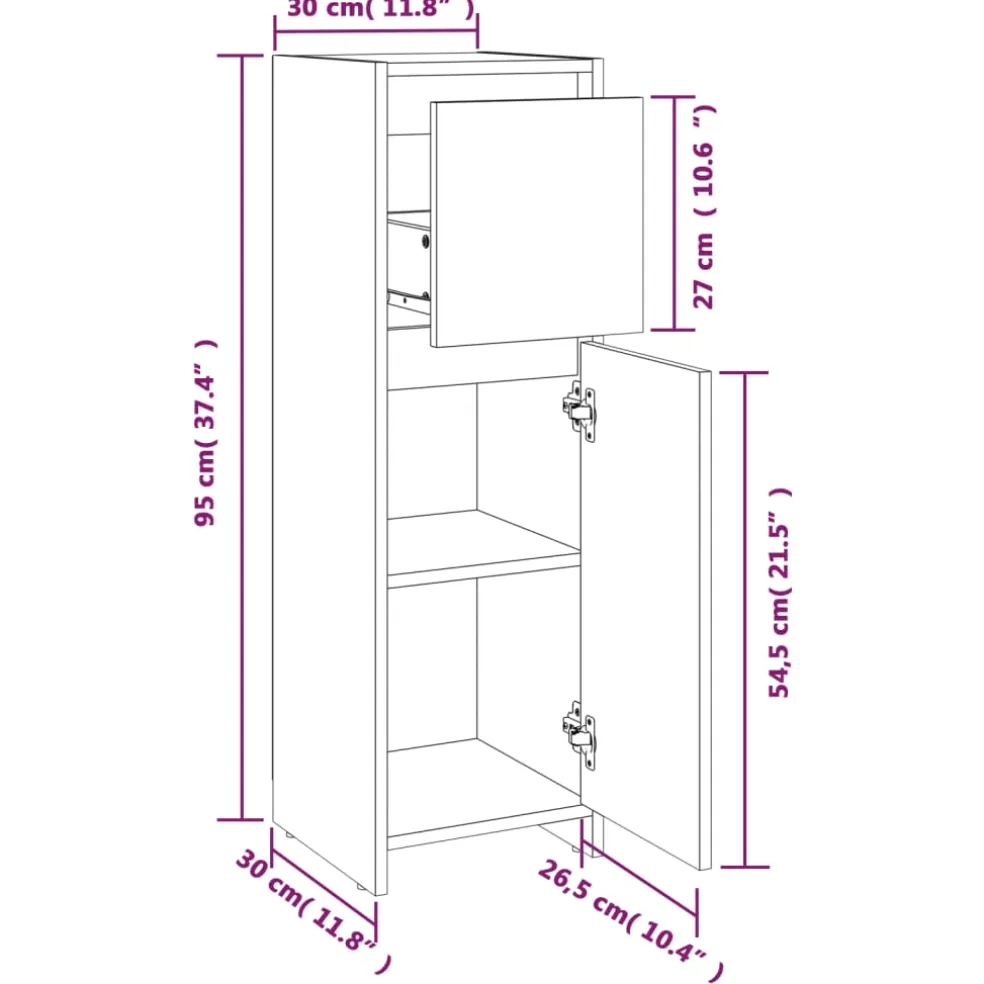 vidaXL Badkamerkast 30x30x95 cm bewerkt hout gerookt eikenkleurig